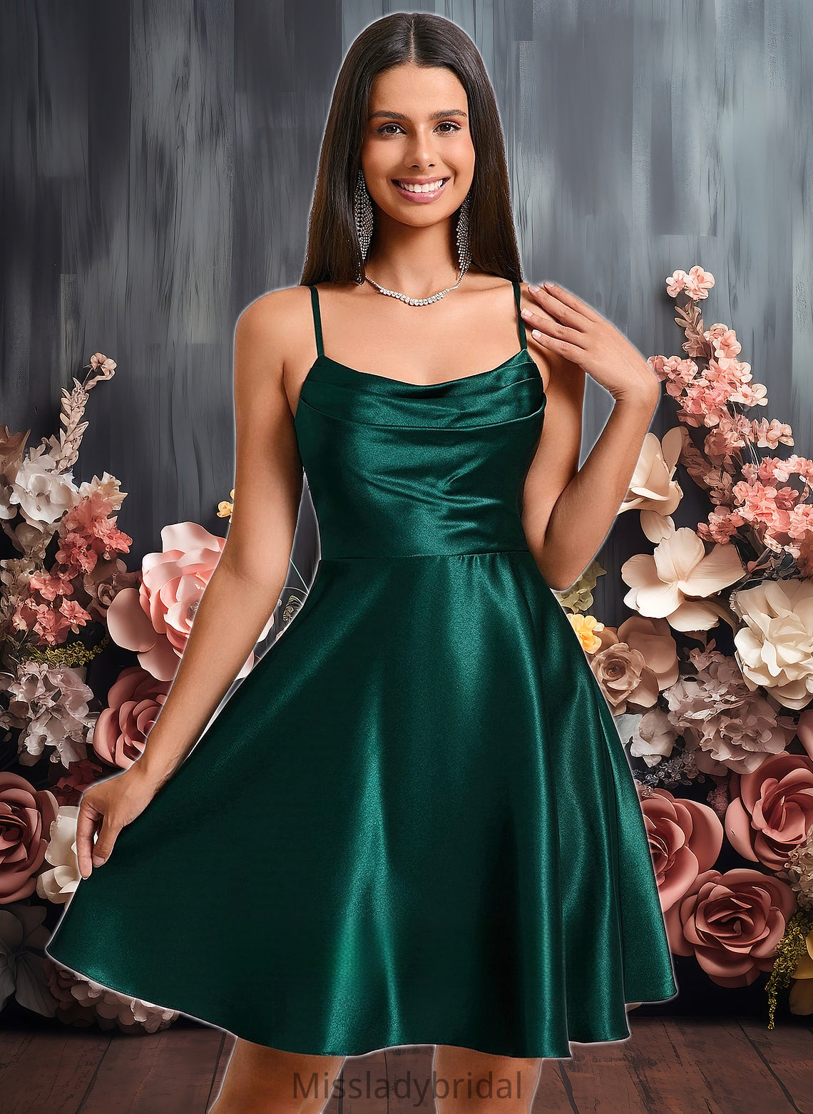 Elsa A-line Cowl Short Stretch Satin Homecoming Dress DHP0025664