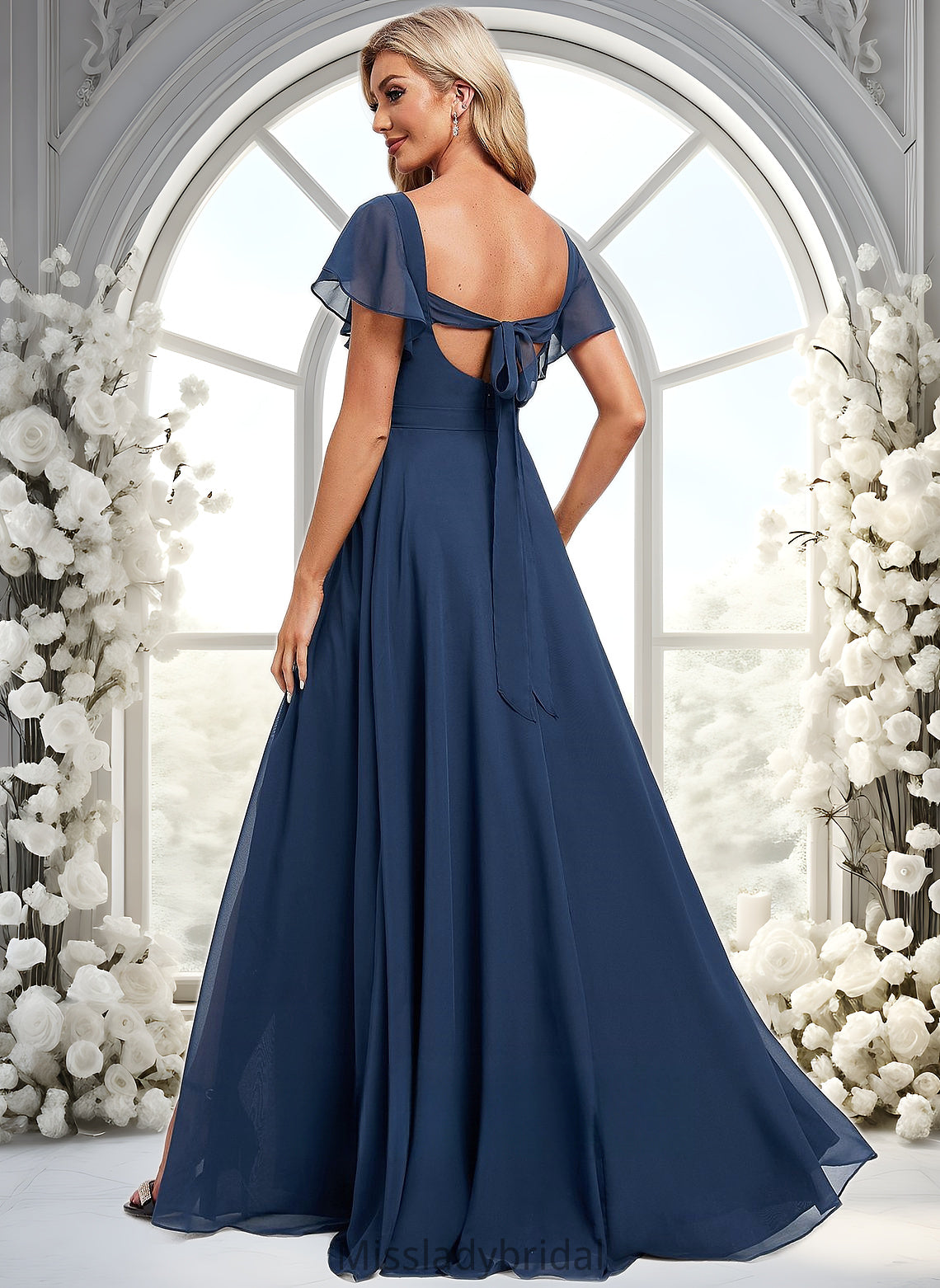 Dakota A-line V-Neck Floor-Length Chiffon Bridesmaid Dress With Ruffle DHP0025802