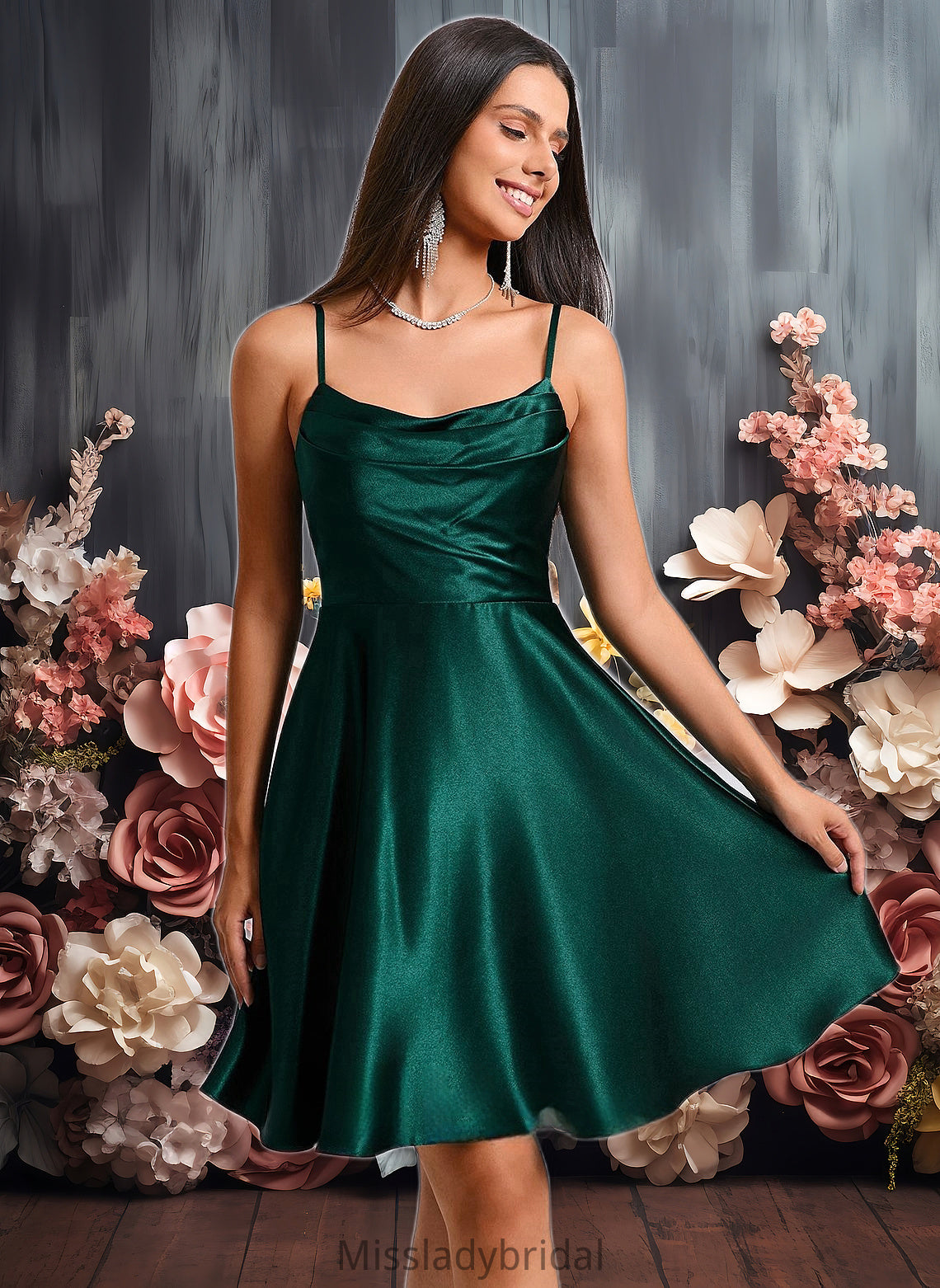 Elsa A-line Cowl Short Stretch Satin Homecoming Dress DHP0025664