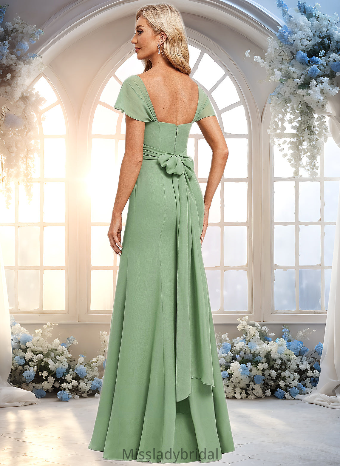 Joy Trumpet/Mermaid Off the Shoulder V-Neck Floor-Length Chiffon Bridesmaid Dress DHP0025810