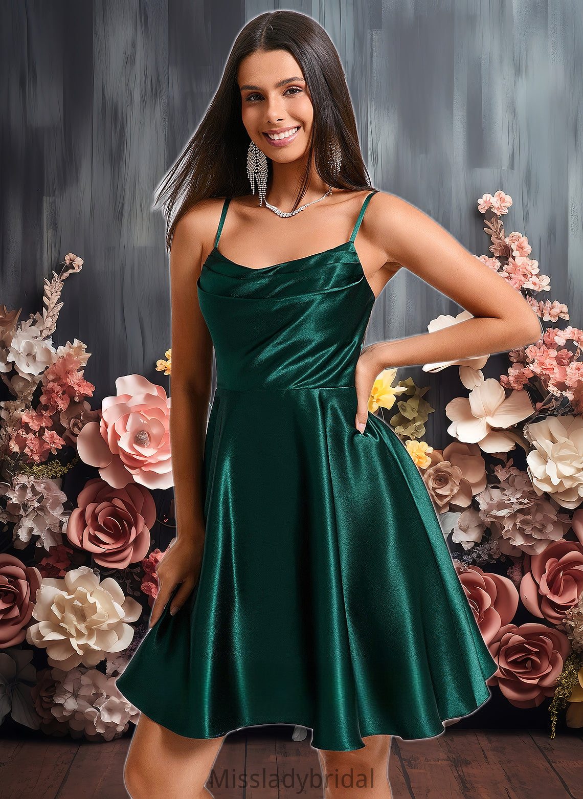 Elsa A-line Cowl Short Stretch Satin Homecoming Dress DHP0025664