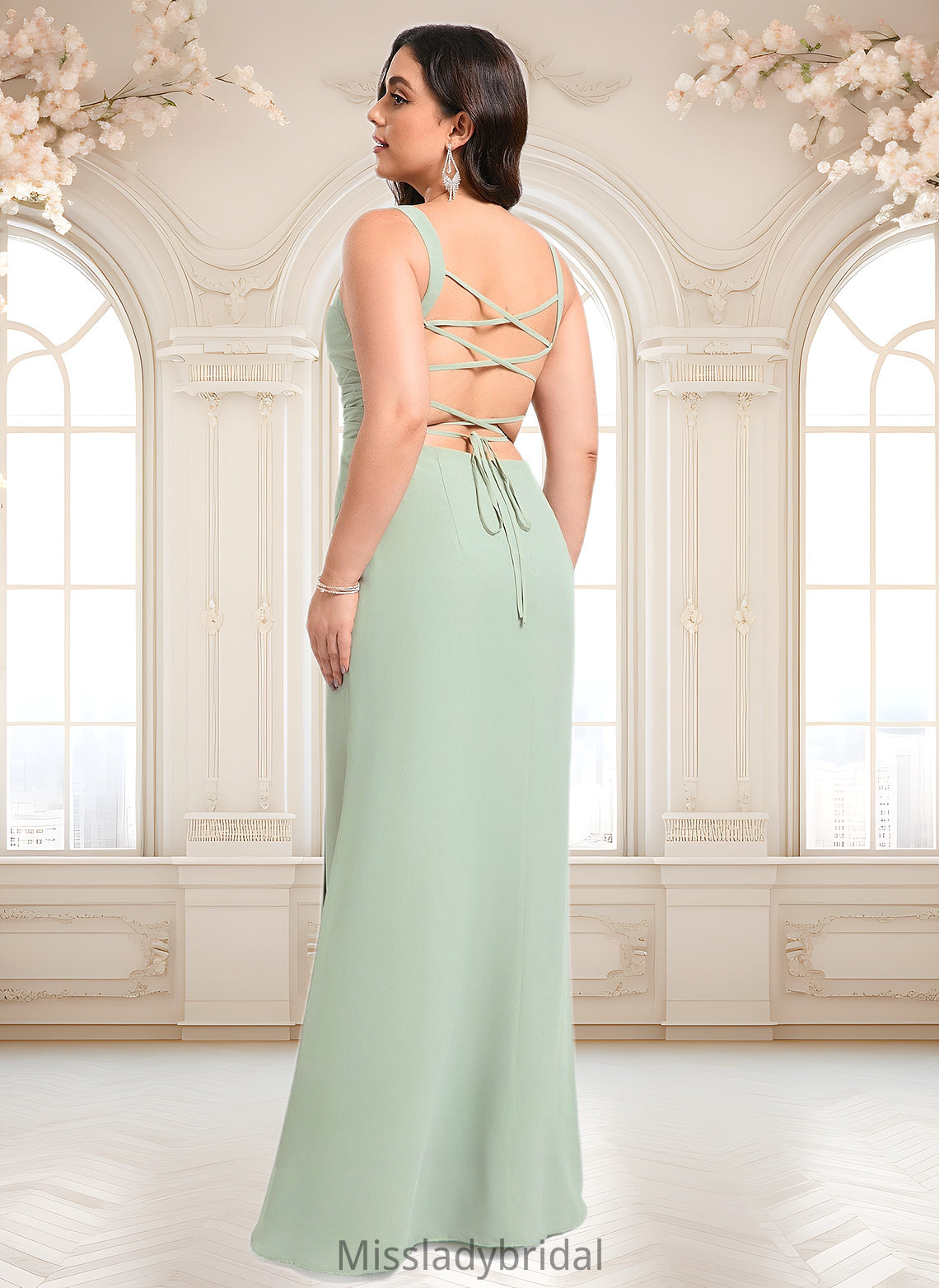 Lizeth Trumpet/Mermaid Square Floor-Length Chiffon Bridesmaid Dress DHP0025808