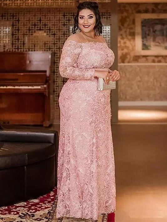 Eleanor Sheath/Column Lace Applique Scoop Long Sleeves Floor-Length Mother of the Bride Dresses DHP0020399