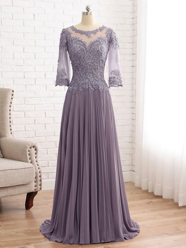 Deborah A-Line/Princess Chiffon Lace Scoop 3/4 Sleeves Sweep/Brush Train Mother of the Bride Dresses DHP0020455