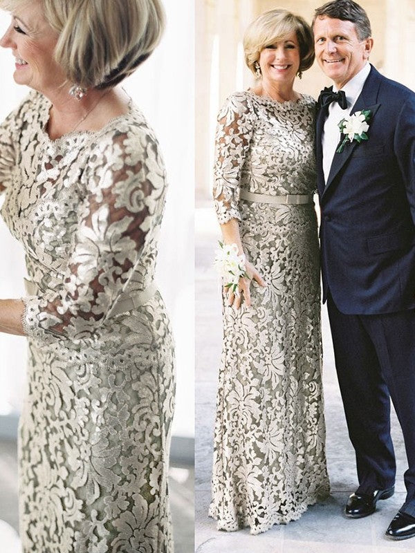 Deja Sheath/Column Lace Sash/Ribbon/Belt Scoop 3/4 Sleeves Floor-Length Mother of the Bride Dresses DHP0020285