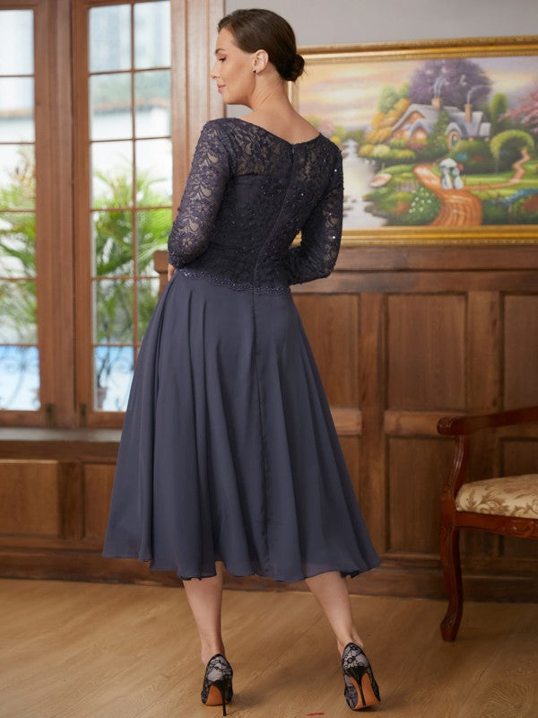 Mariyah A-Line/Princess Chiffon Lace Scoop 3/4 Sleeves Tea-Length Mother of the Bride Dresses DHP0020347