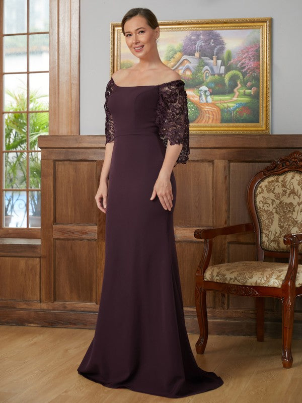 Olive Sheath/Column Stretch Crepe Lace Square 1/2 Sleeves Sweep/Brush Train Mother of the Bride Dresses DHP0020329