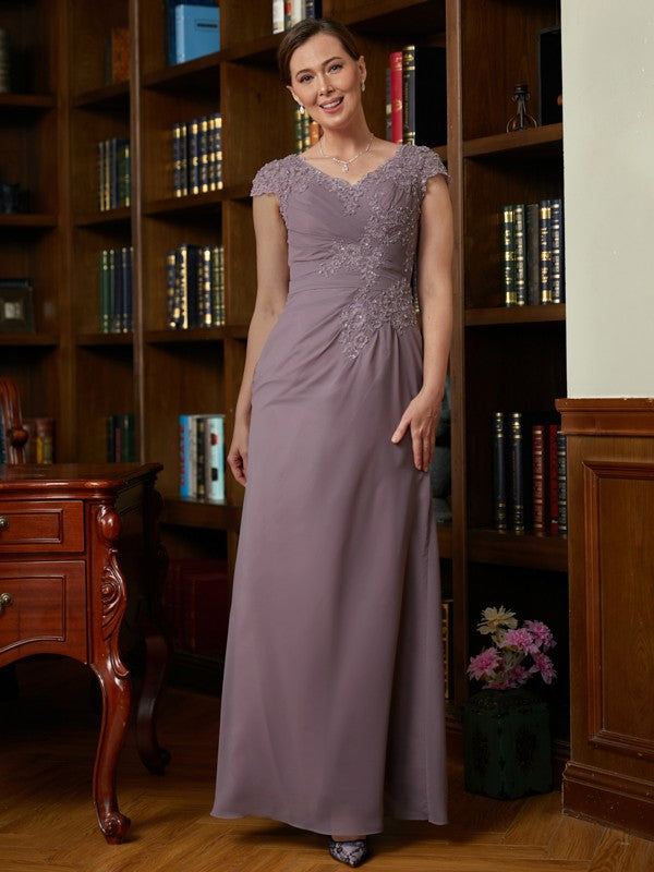 Beatrice Sheath/Column Chiffon Lace V-neck Short Sleeves Floor-Length Mother of the Bride Dresses DHP0020339