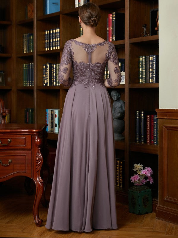 Carley A-Line/Princess Chiffon Lace Scoop 3/4 Sleeves Floor-Length Mother of the Bride Dresses DHP0020301