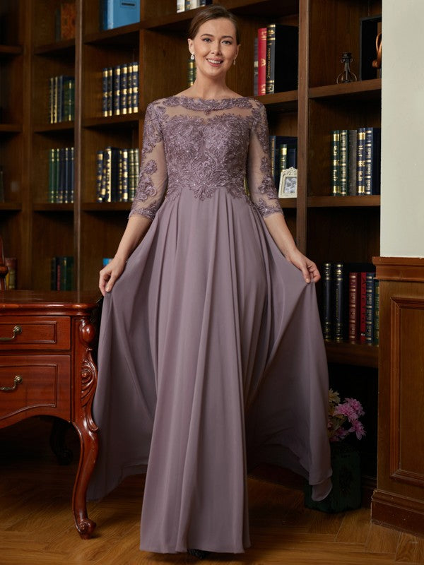 Carley A-Line/Princess Chiffon Lace Scoop 3/4 Sleeves Floor-Length Mother of the Bride Dresses DHP0020301