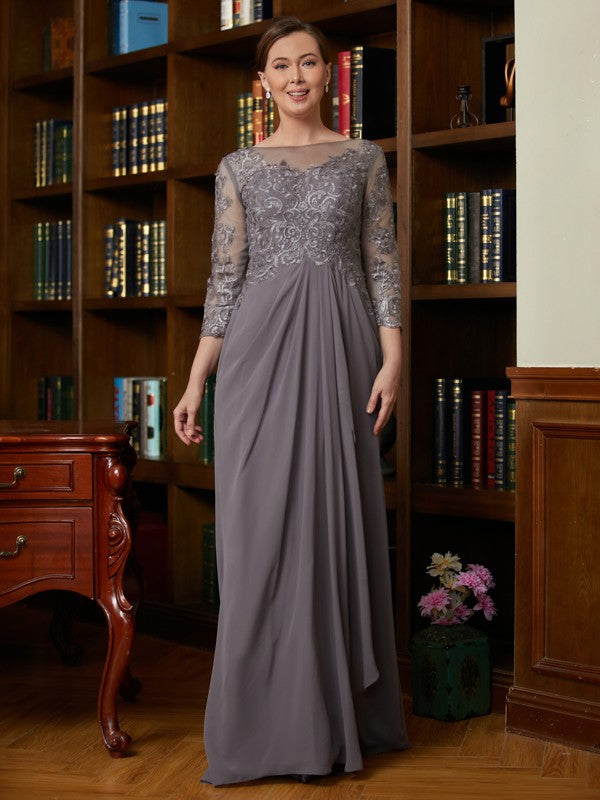 Haleigh A-Line/Princess Chiffon Lace Scoop 3/4 Sleeves Floor-Length Mother of the Bride Dresses DHP0020341