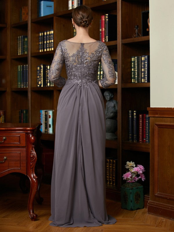 Haleigh A-Line/Princess Chiffon Lace Scoop 3/4 Sleeves Floor-Length Mother of the Bride Dresses DHP0020341