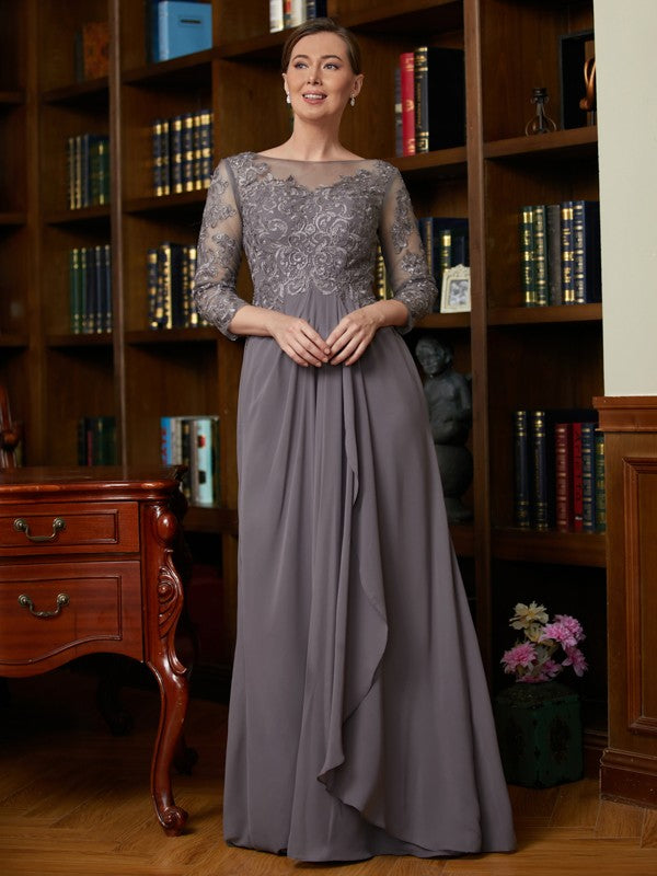 Haleigh A-Line/Princess Chiffon Lace Scoop 3/4 Sleeves Floor-Length Mother of the Bride Dresses DHP0020341