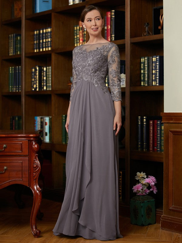 Haleigh A-Line/Princess Chiffon Lace Scoop 3/4 Sleeves Floor-Length Mother of the Bride Dresses DHP0020341