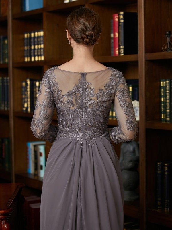 Haleigh A-Line/Princess Chiffon Lace Scoop 3/4 Sleeves Floor-Length Mother of the Bride Dresses DHP0020341