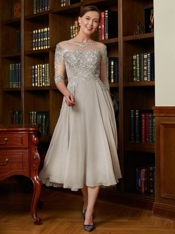 Tianna A-Line/Princess Chiffon Lace Scoop 3/4 Sleeves Tea-Length Mother of the Bride Dresses DHP0020300