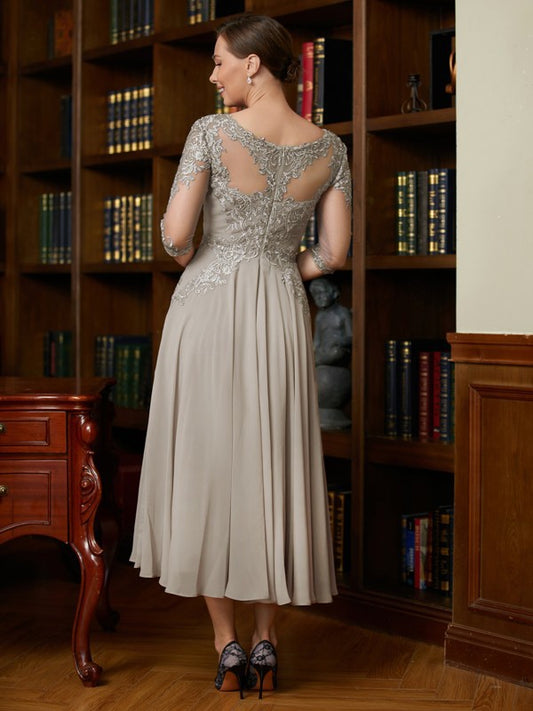 Tianna A-Line/Princess Chiffon Lace Scoop 3/4 Sleeves Tea-Length Mother of the Bride Dresses DHP0020300