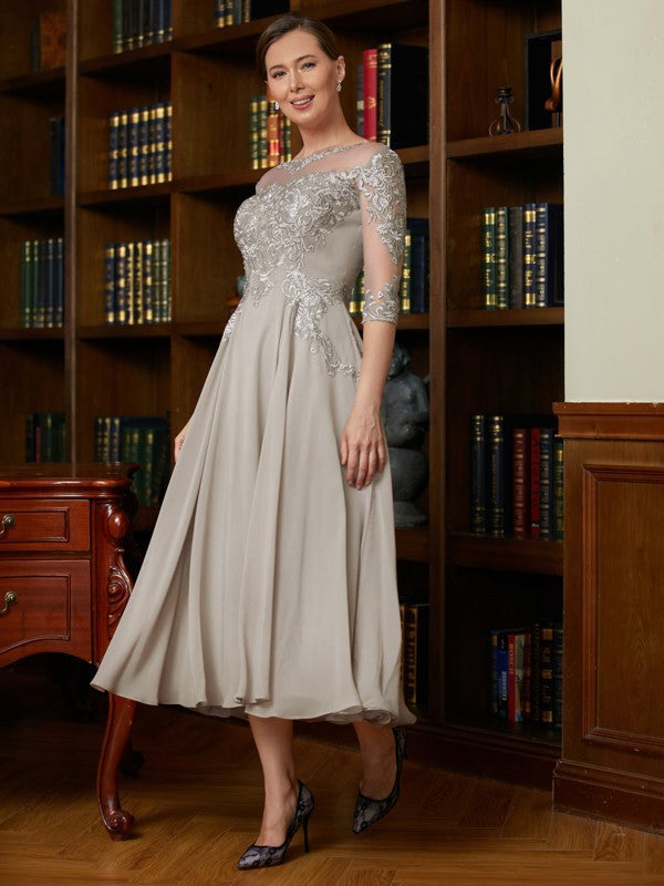 Tianna A-Line/Princess Chiffon Lace Scoop 3/4 Sleeves Tea-Length Mother of the Bride Dresses DHP0020300