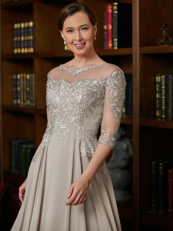 Tianna A-Line/Princess Chiffon Lace Scoop 3/4 Sleeves Tea-Length Mother of the Bride Dresses DHP0020300