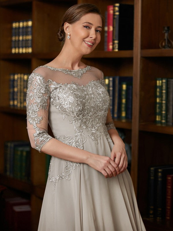 Tianna A-Line/Princess Chiffon Lace Scoop 3/4 Sleeves Tea-Length Mother of the Bride Dresses DHP0020300