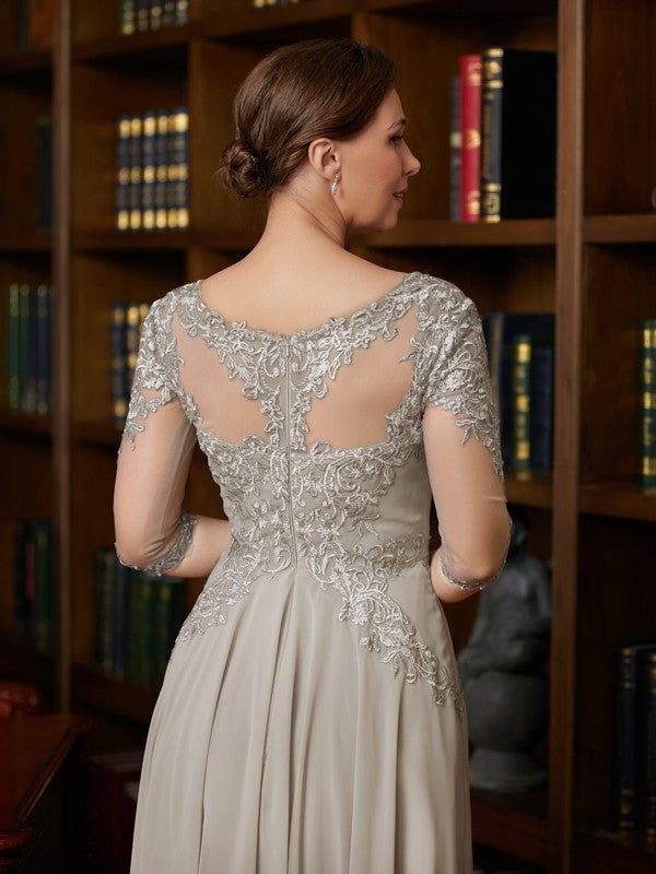 Tianna A-Line/Princess Chiffon Lace Scoop 3/4 Sleeves Tea-Length Mother of the Bride Dresses DHP0020300