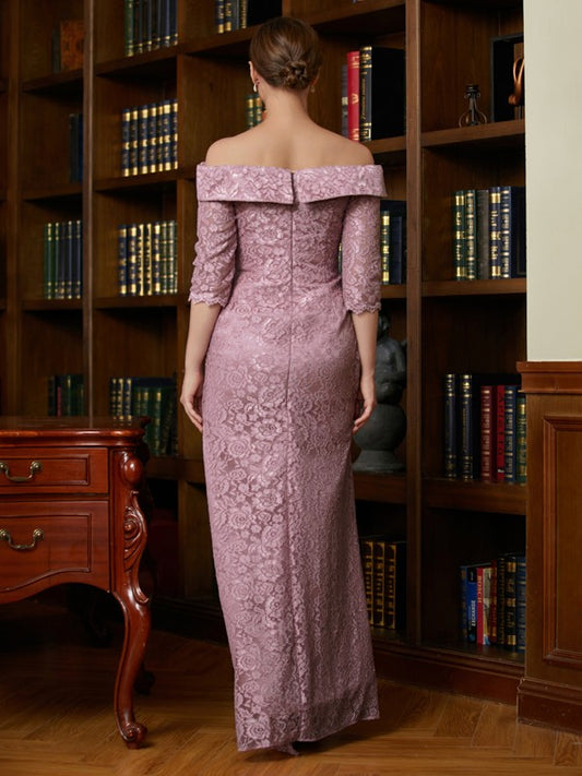 Reyna Sheath/Column Satin Lace Off-the-Shoulder 3/4 Sleeves Floor-Length Mother of the Bride Dresses DHP0020343