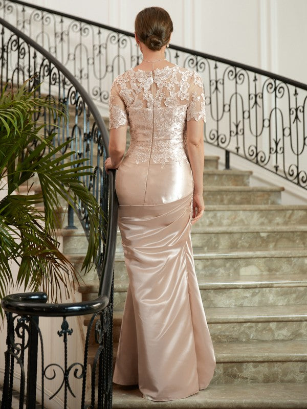 Gemma Sheath/Column Satin Lace Sweetheart Short Sleeves Floor-Length Mother of the Bride Dresses DHP0020314