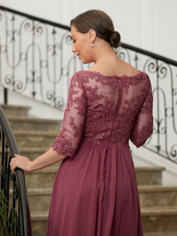 Lilianna A-Line/Princess Chiffon Lace V-neck 3/4 Sleeves Floor-Length Mother of the Bride Dresses DHP0020306