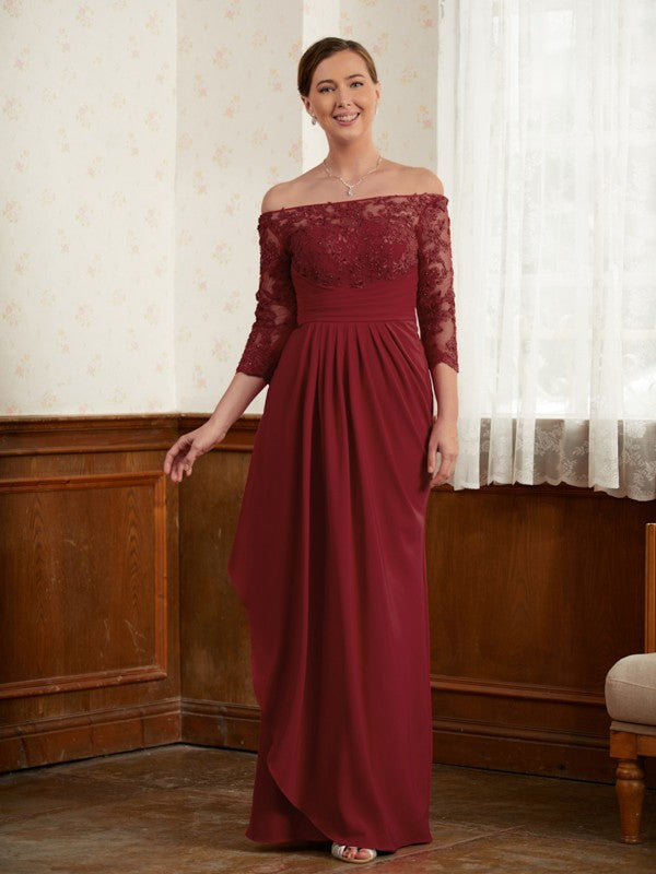 Peyton A-Line/Princess Stretch Crepe Lace Off-the-Shoulder 3/4 Sleeves Floor-Length Mother of the Bride Dresses DHP0020350