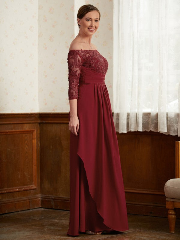 Peyton A-Line/Princess Stretch Crepe Lace Off-the-Shoulder 3/4 Sleeves Floor-Length Mother of the Bride Dresses DHP0020350