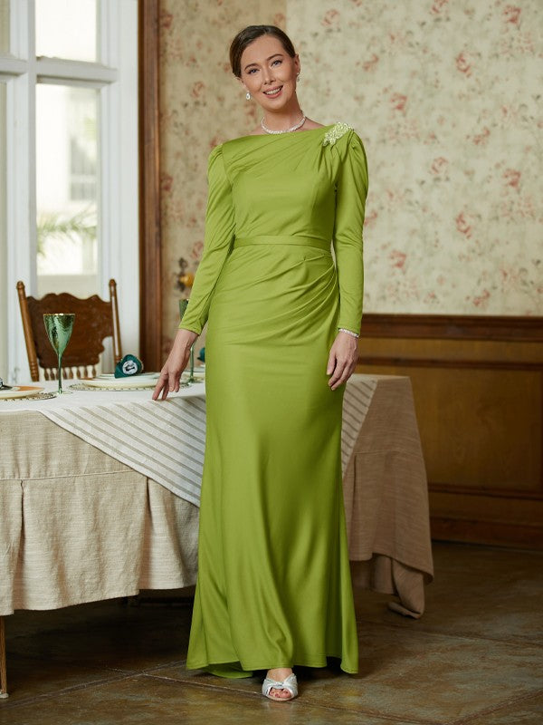 Eliza Sheath/Column Jersey Ruched Scoop Long Sleeves Floor-Length Mother of the Bride Dresses DHP0020352