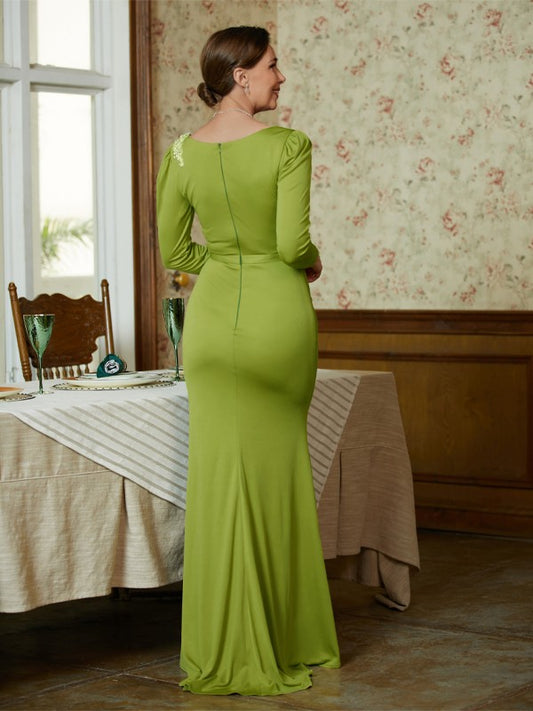 Eliza Sheath/Column Jersey Ruched Scoop Long Sleeves Floor-Length Mother of the Bride Dresses DHP0020352