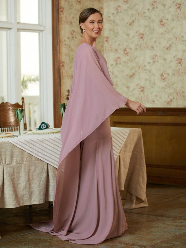 Isis Sheath/Column Chiffon Ruffles Scoop Long Sleeves Sweep/Brush Train Mother of the Bride Dresses DHP0020360