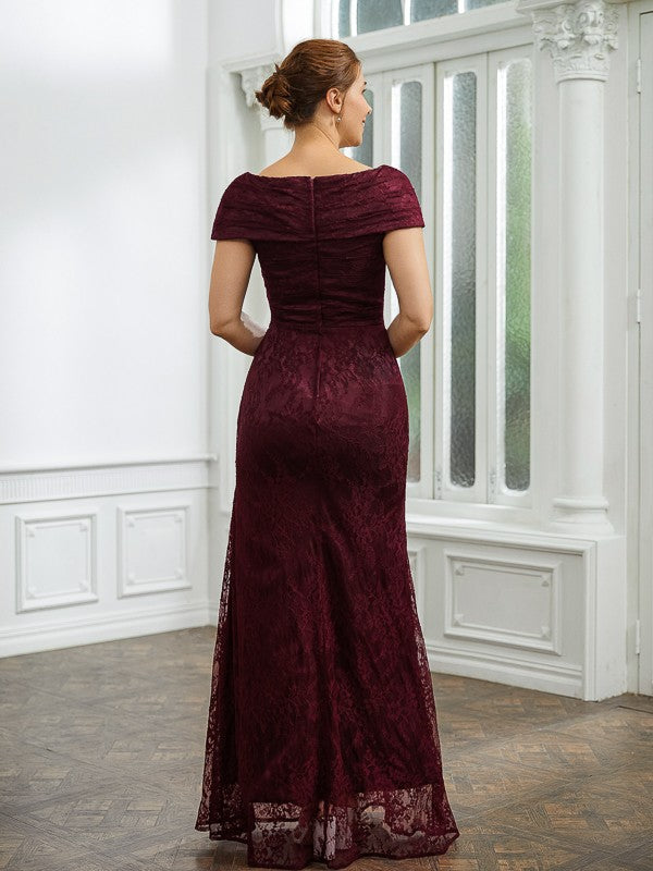 Ellie Sheath/Column Lace Ruched V-neck Short Sleeves Floor-Length Mother of the Bride Dresses DHP0020246