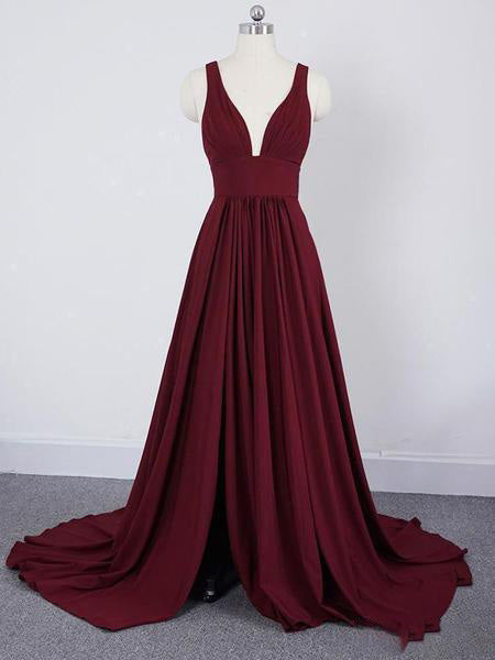 A Line Deep V Neck Cheap Bridesmaid Dresses For Wedding Simple Prom Dress