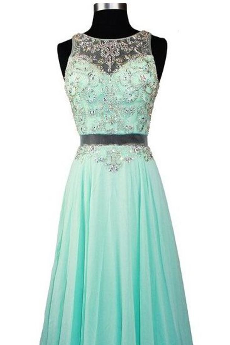 Prom Dresses Scoop Neck Beaded Bodice A Line Chiffon Two Pieces