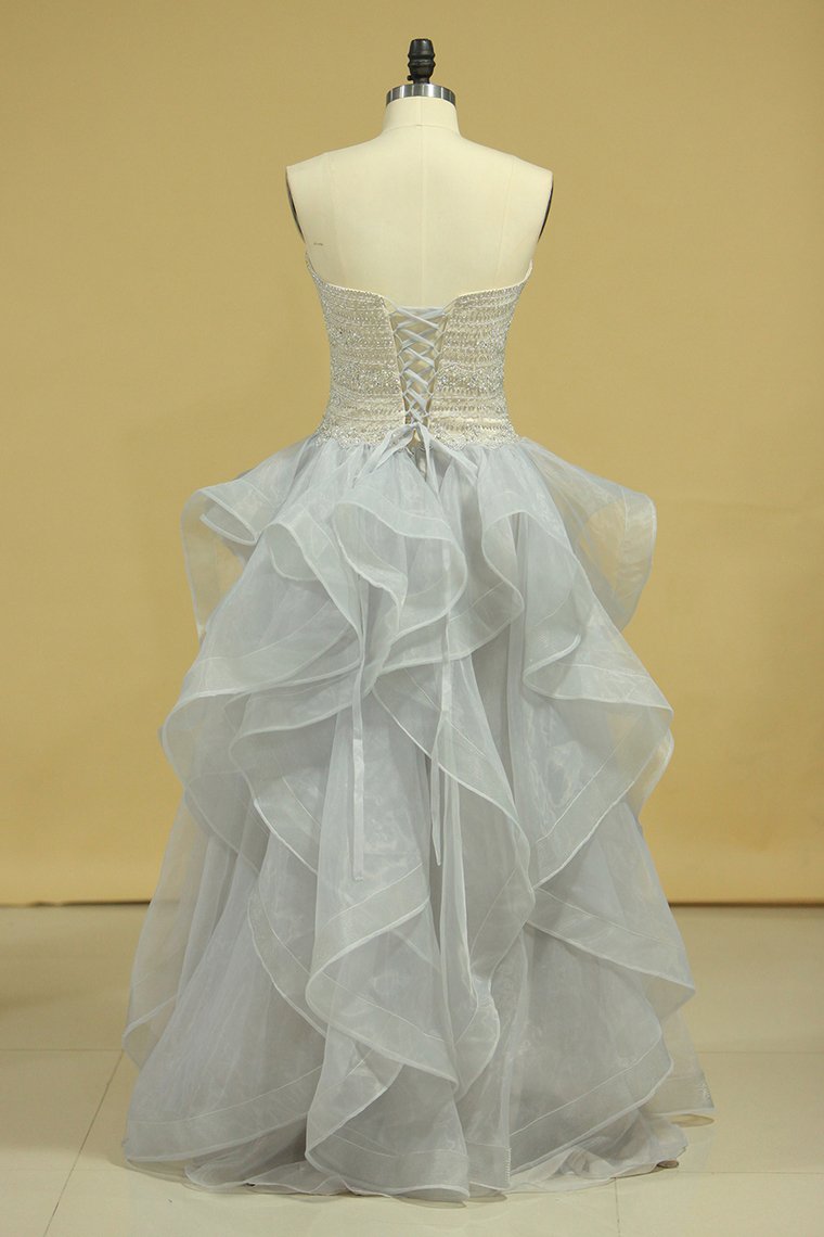 Plus Size Strapless Prom Dresses Organza With Beading Floor Length