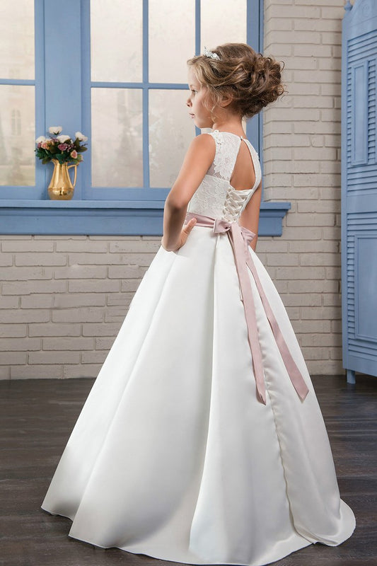 New Arrival Scoop With Beading&Appliques Satin Flower Girl Dresses