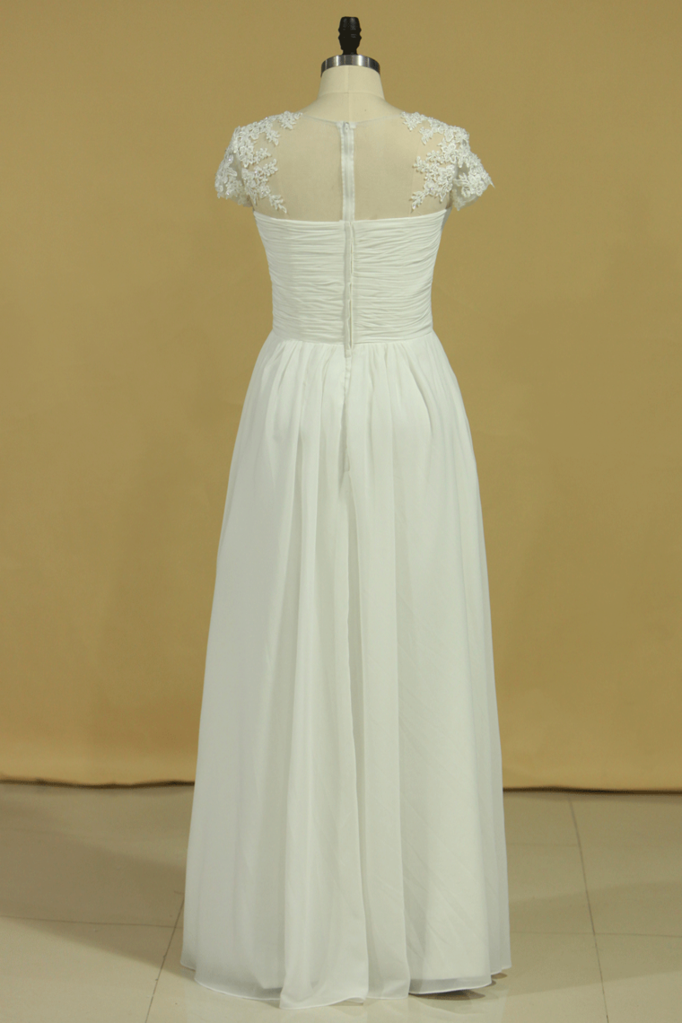 Plus Size Scoop A Line Wedding Dresses Chiffon With Applique