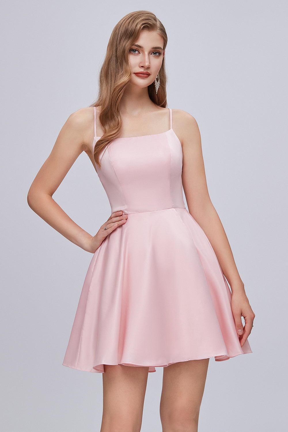 Pink Spaghetti Strap A Line Backless Short Homecoming Dresses