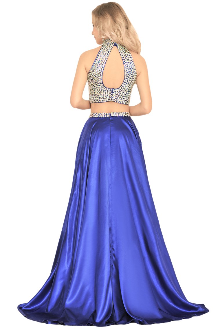 Prom Dresses A Line Two Pieces With Rhinestones Stretch Satin