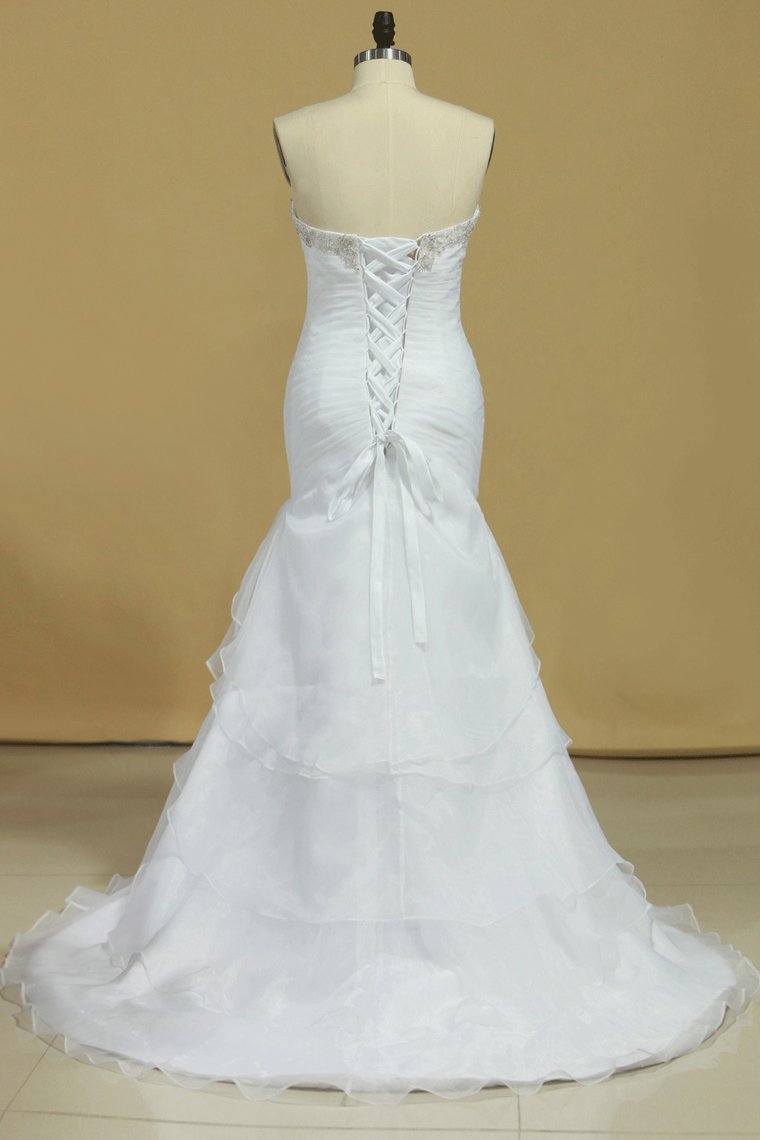 Plus Size Sweetheart Wedding Dresses Ruched Bodice Organza With Beading