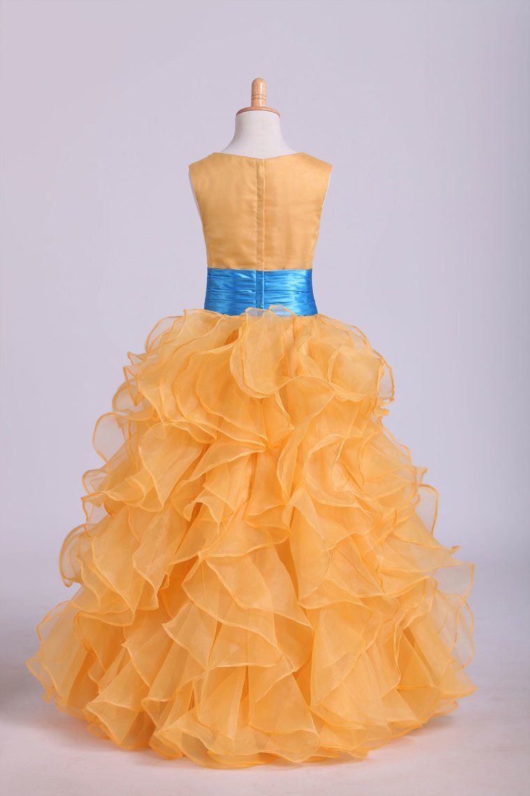 Flower Girl Dresses Ball Gown Scoop Floor Length Organza