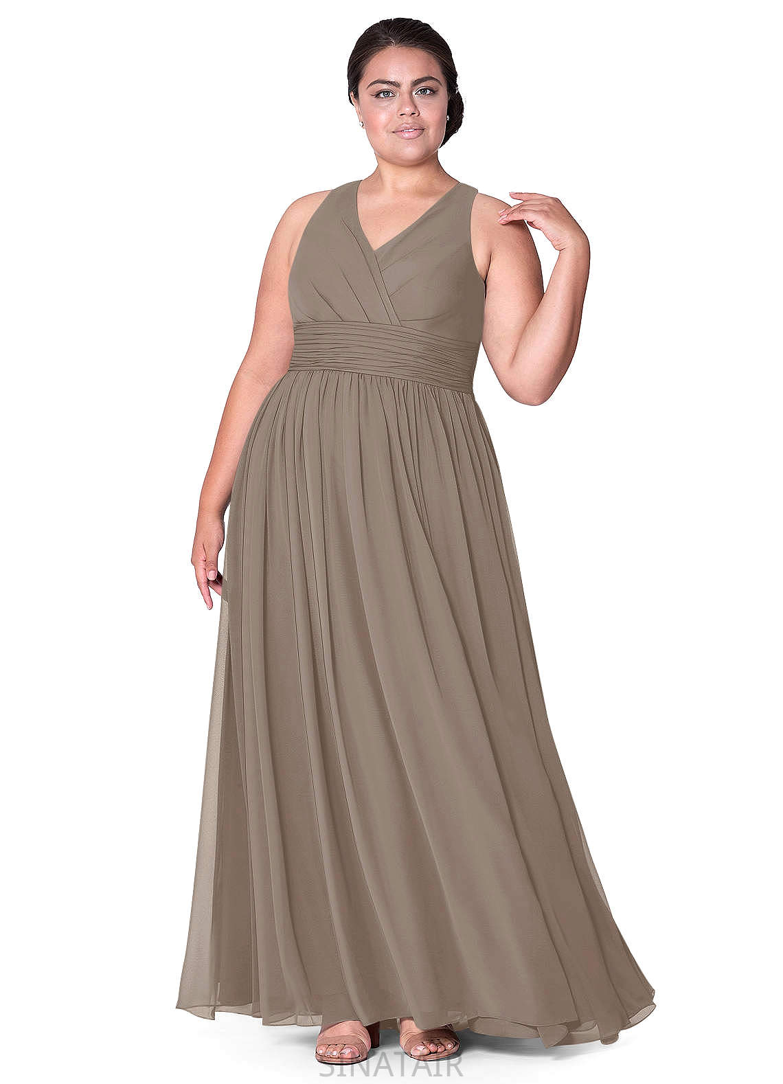 Luciana Spaghetti Staps Sleeveless Natural Waist A-Line/Princess Floor Length Bridesmaid Dresses