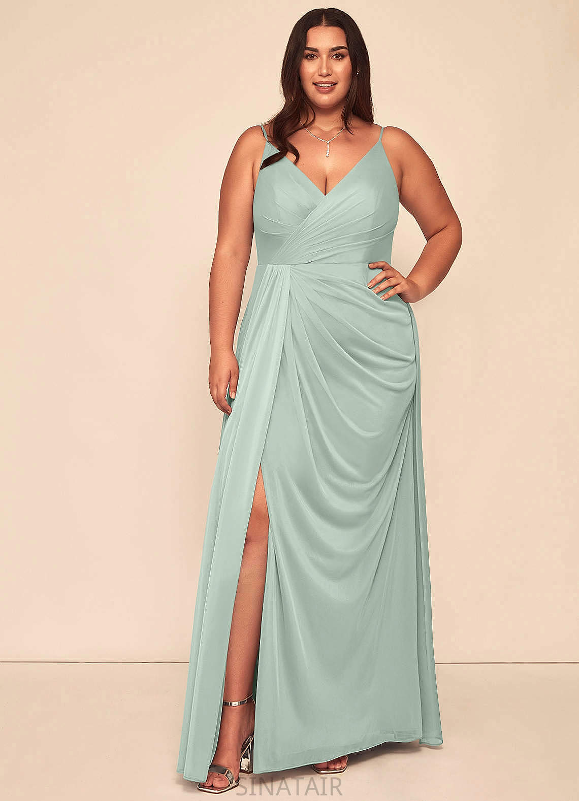 Elisabeth Natural Waist Sleeveless Spaghetti Staps Floor Length A-Line/Princess Off The Shoulder Bridesmaid Dresses