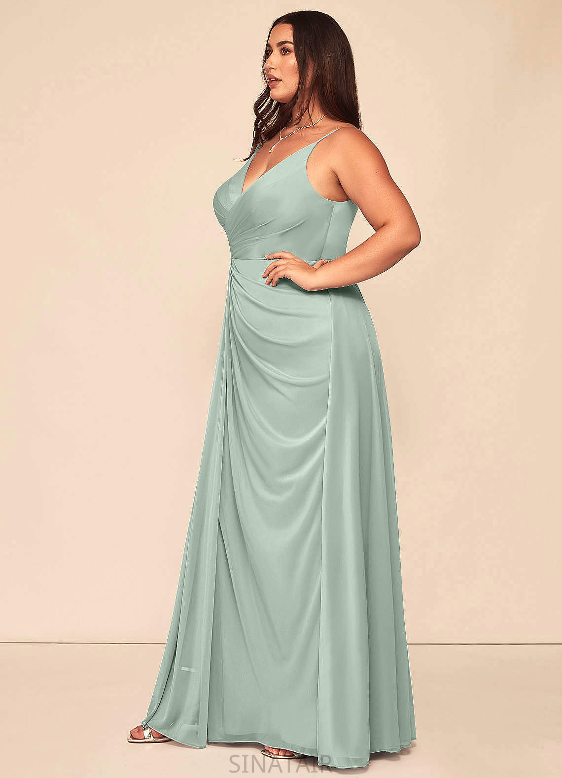 Elisabeth Natural Waist Sleeveless Spaghetti Staps Floor Length A-Line/Princess Off The Shoulder Bridesmaid Dresses