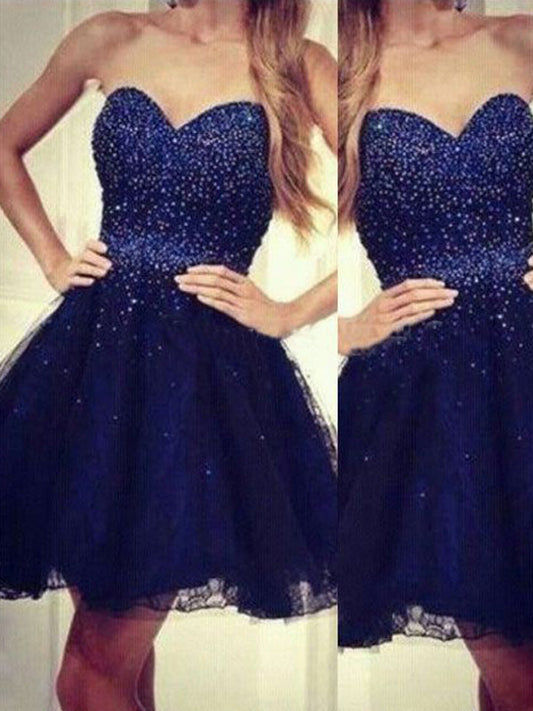 2024 A-Line Sweetheart Strapless Sleeveless Beading Homecoming Dresses Cristal Lace Short/Mini