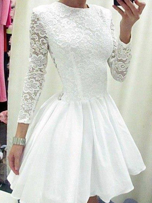 Lace Homecoming Dresses Brielle 2024 A-Line Jewel Neck Long Sleeve Cut Short/Mini