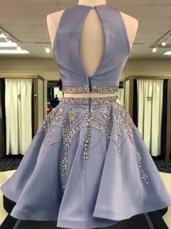 2024 A-Line Homecoming Dresses Ciara Jewel Neck Sleeveless Cut Out Back Beading Two Piece Cut Short/Mini