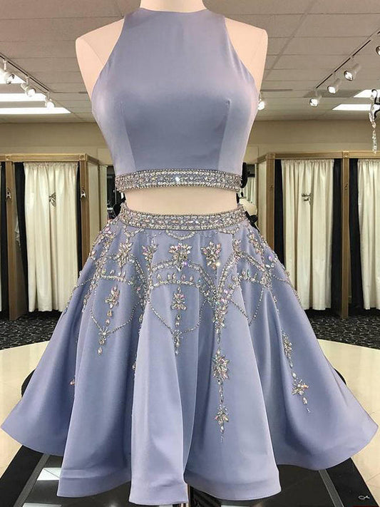 2024 A-Line Homecoming Dresses Ciara Jewel Neck Sleeveless Cut Out Back Beading Two Piece Cut Short/Mini